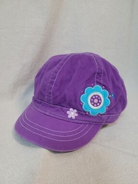 The Children's Place Purple Newsboy Cadet Hat, Embroidered Flower Accent 4-6 Yrs